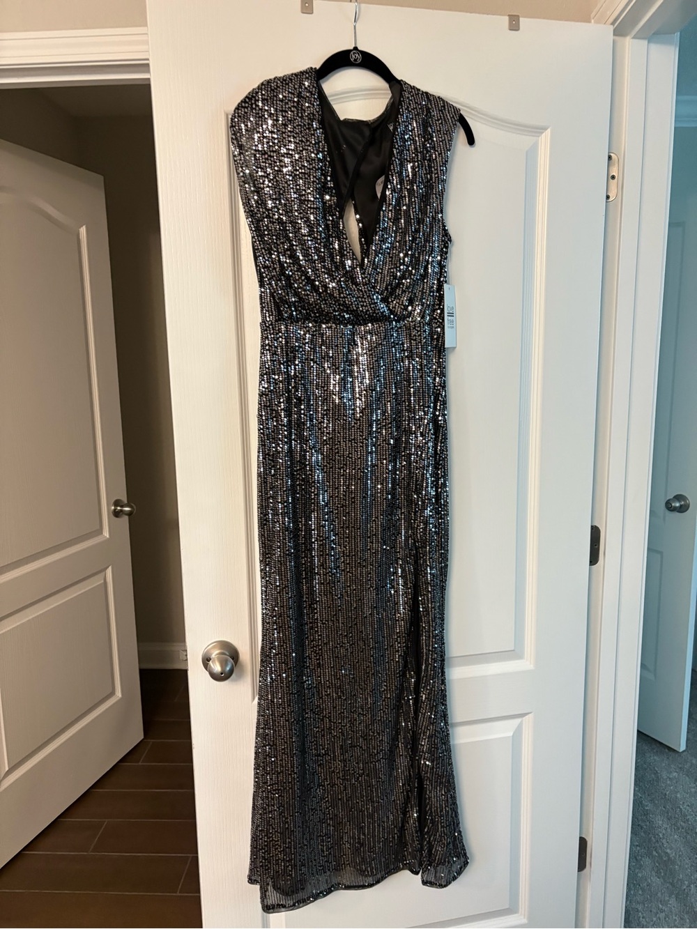 Black Sequin V-Neck Evening Gown
